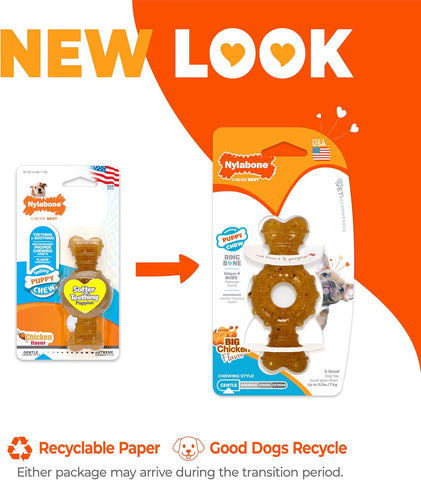 Nylabone Puppy Chew Teething Ring Bone Dog Toy, Chicken Flavor, X-Small