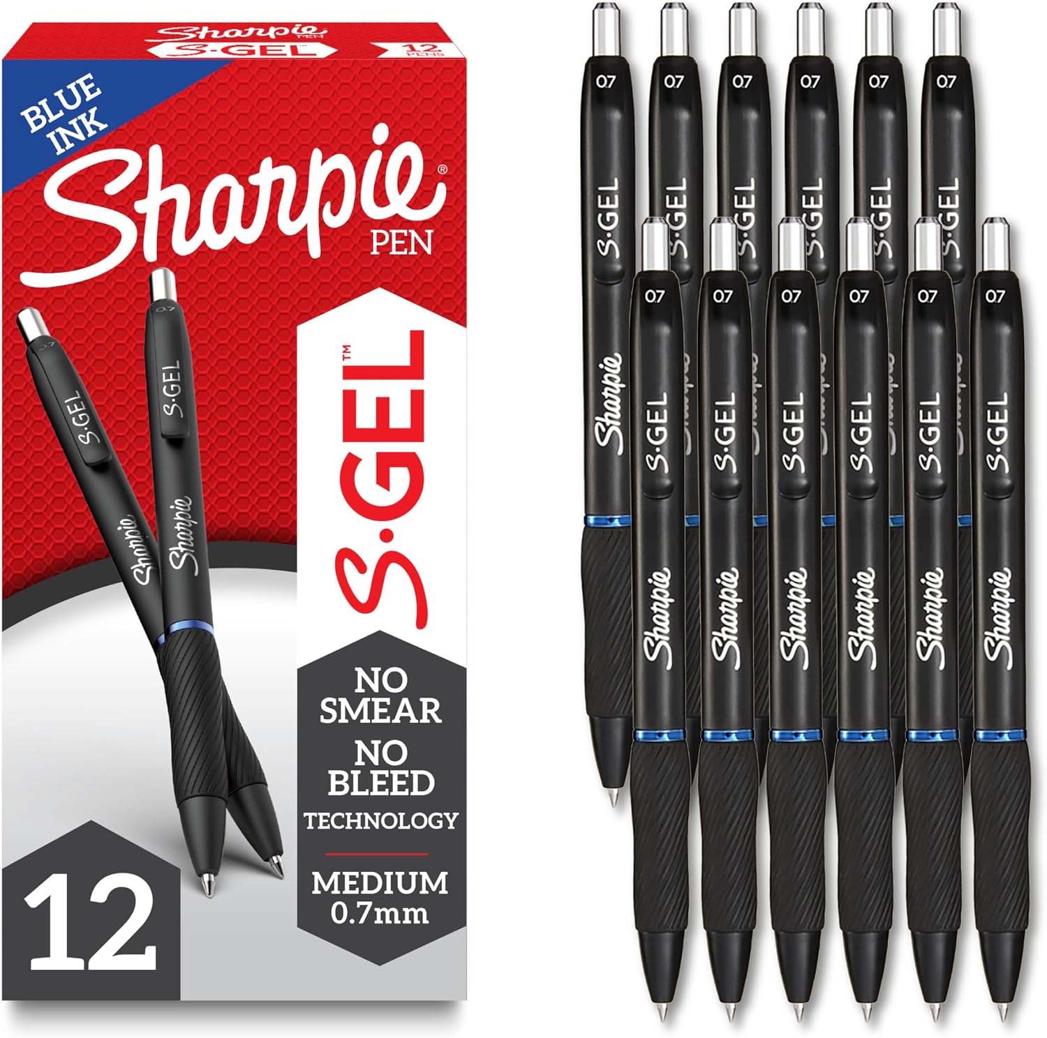 Sharpie S-Gel Pens, Medium Point (0.7mm), Blue Ink, 12 Count - Ideal for Writing, Journaling, Note-Taking, College Supplies