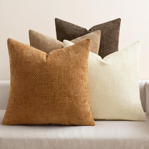 MIULEE Soft Decorative Chenille Fall Pillow Covers Brown 18x18 Pack of 4