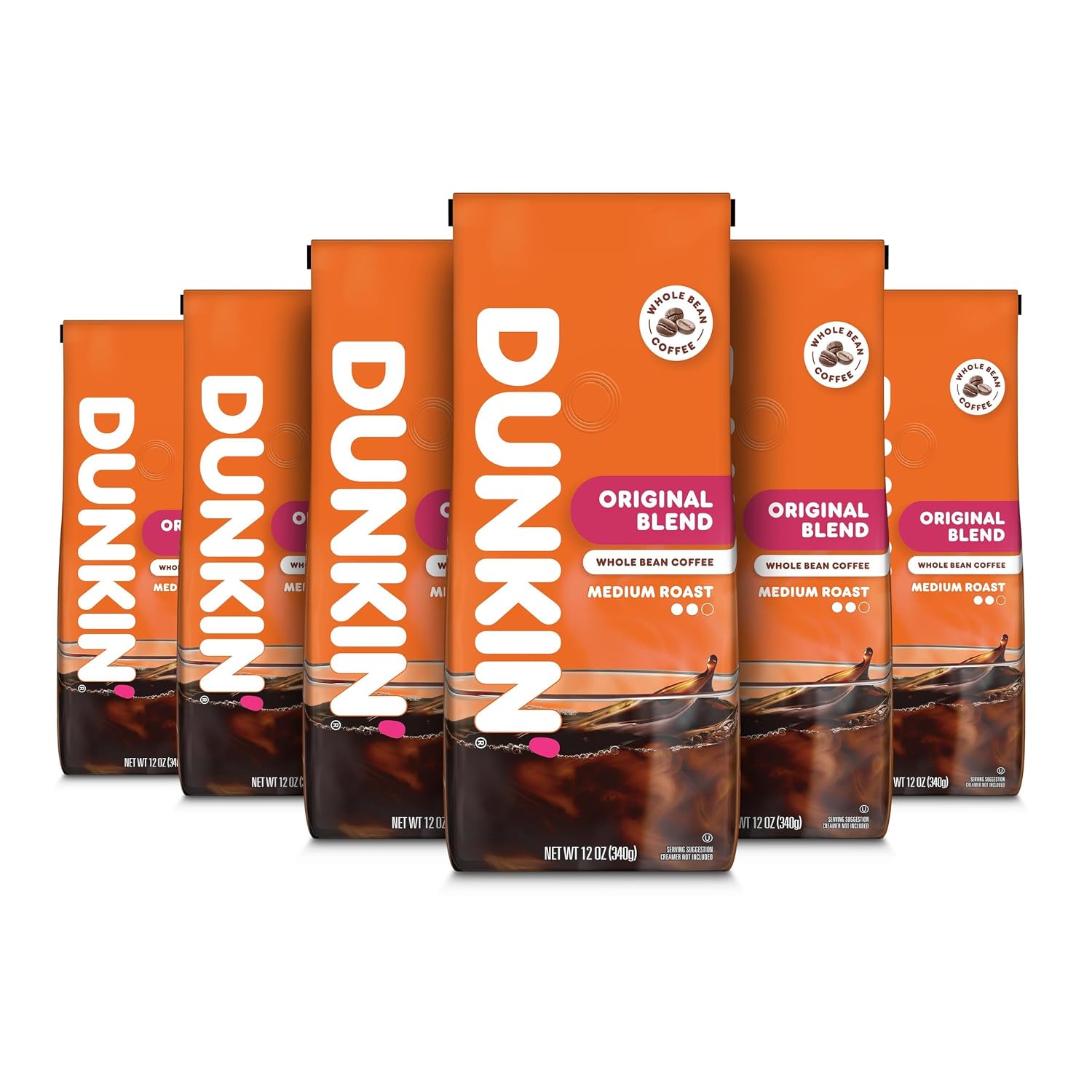 Dunkin' Original Blend Medium Roast Whole Bean Coffee, 12 Ounces (Pack of 6)