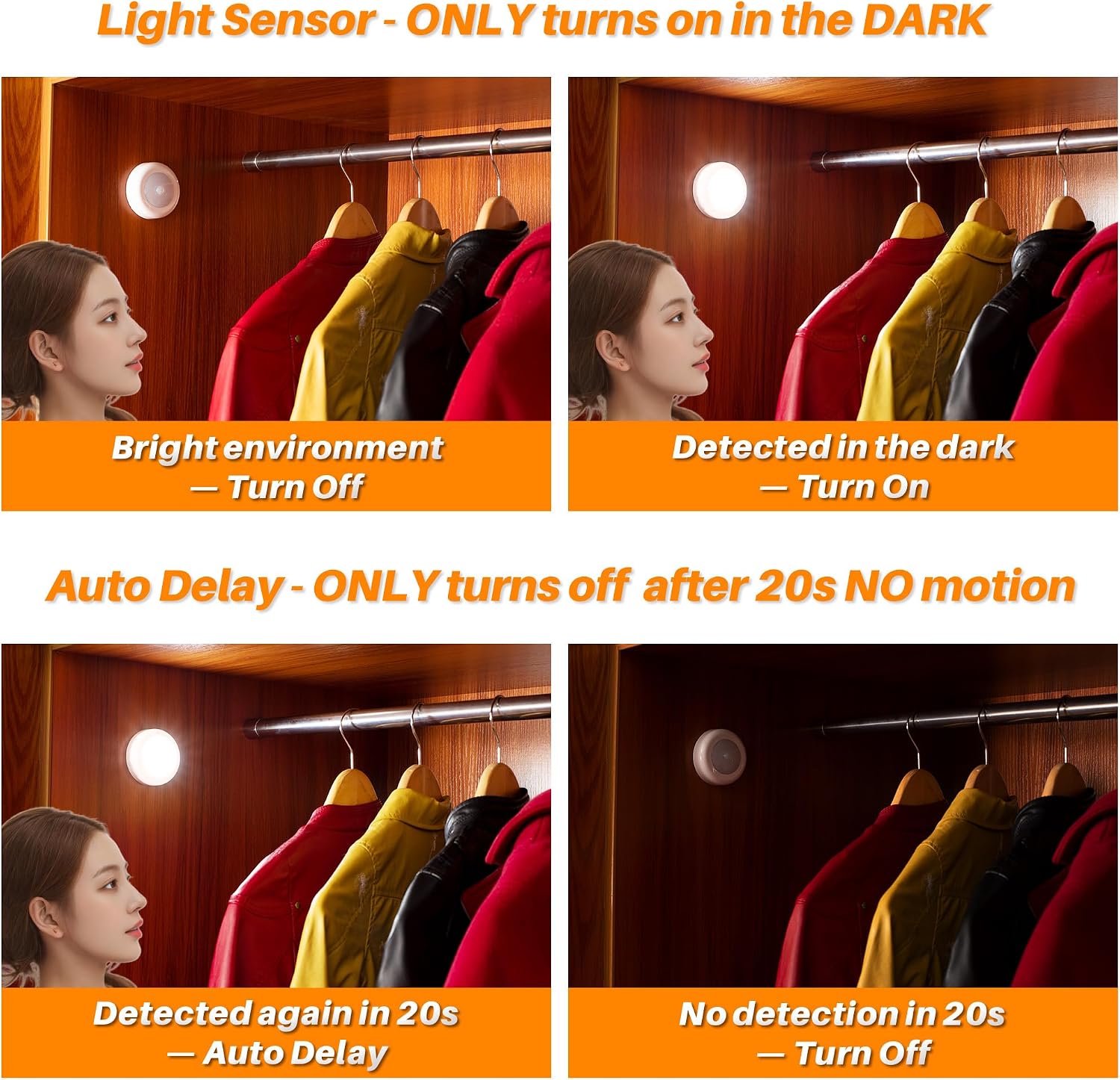 STAR-SPANGLED 2.8” LED Motion Sensor Light Indoor AAA Battery, 3 Pack White