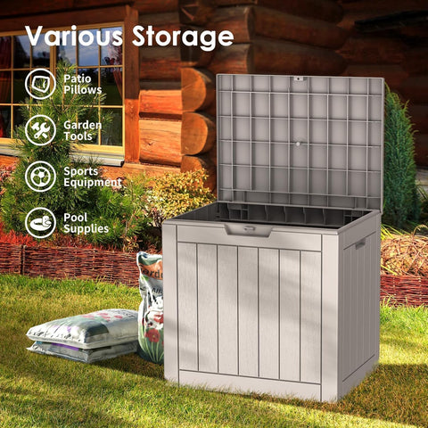 35 Gallon Resin Deck Box Waterproof Outdoor Storage Box for Patio Furniture Pool Accessories Indoor Storage for Cushion Garden Tools, Gray