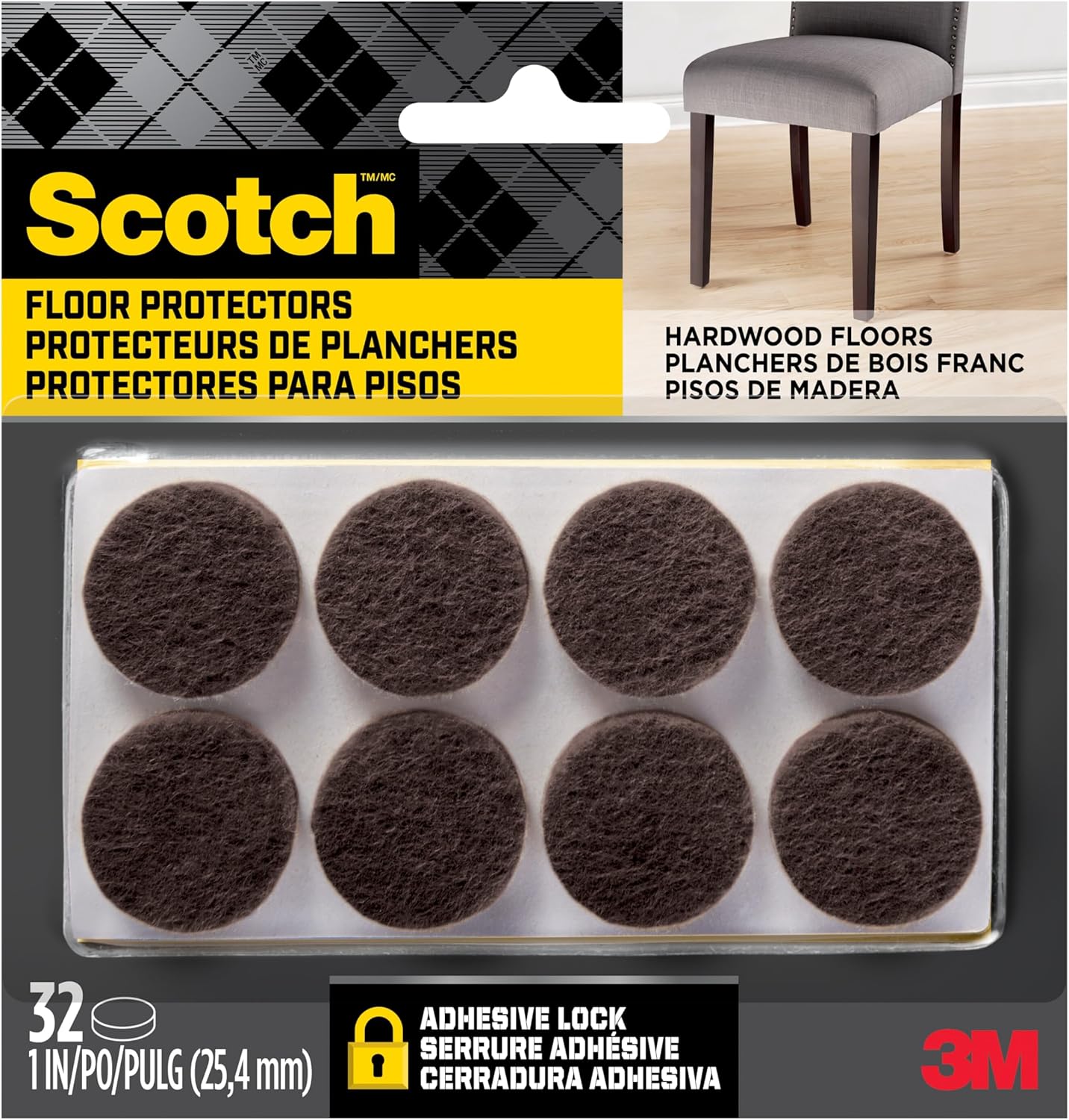 Scotch Felt Pads, 32 Pads, Circle, Brown, 1 in x 1 in