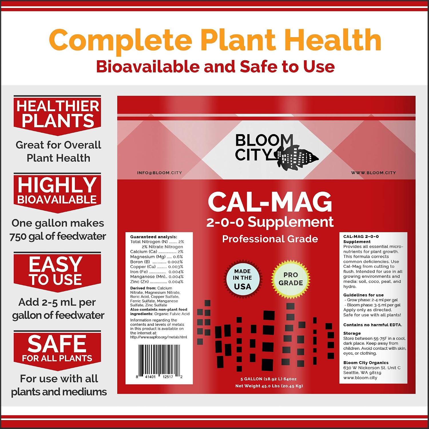 Bloom City Professional Grade Ultra Pure Cal-Mag Fertilizer, (8 oz)