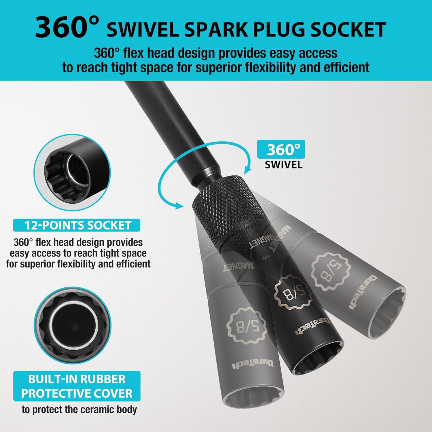 DURATECH 5/8" Swivel Magnetic Spark Plug Socket with Enhanced Magnetic Head