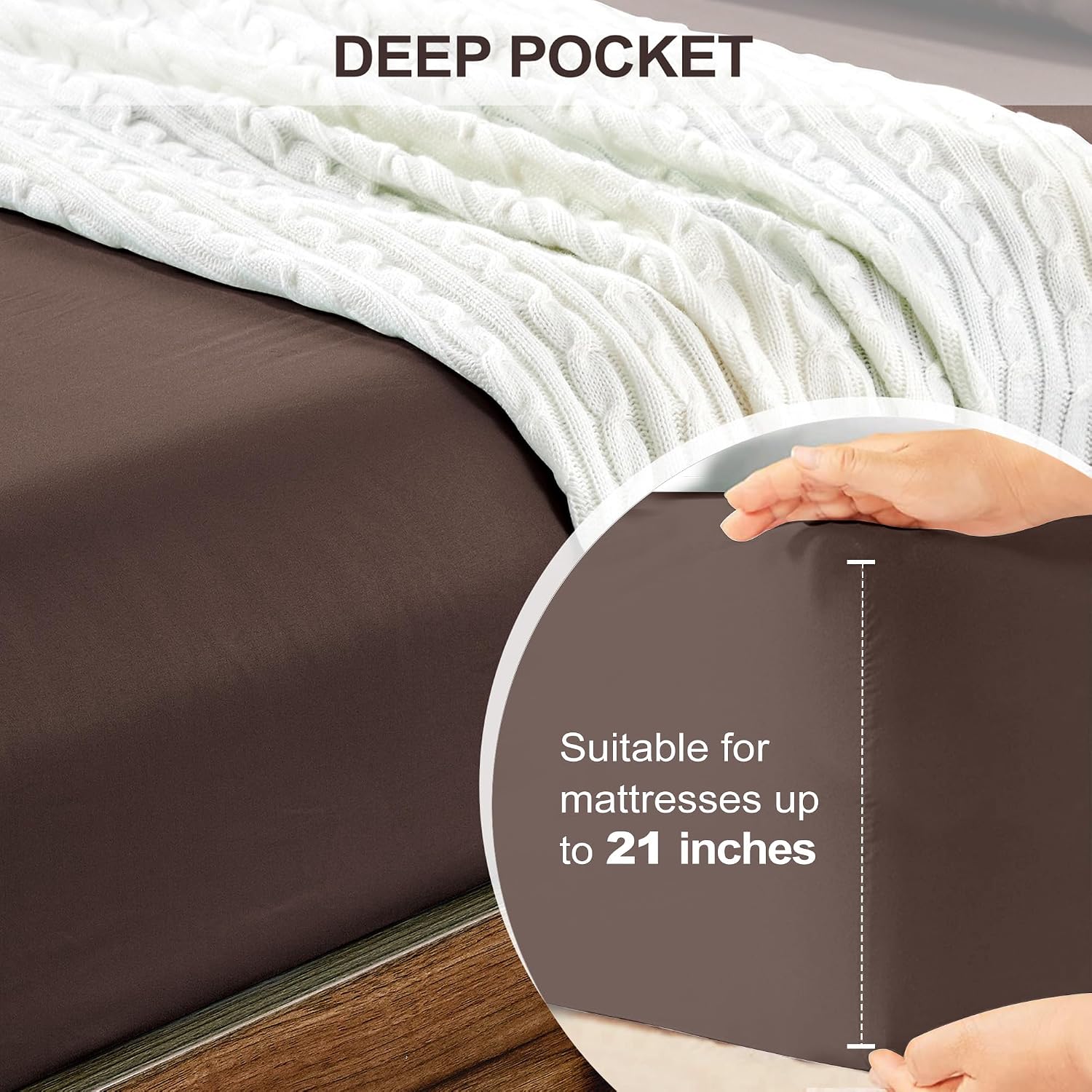 FreshCulture Twin XL Fitted Sheet Only - Hotel Quality Ultra Soft & Breathable Brushed Microfiber Fitted Sheet with 21 Inch Deep Pockets - Fits Twin XL Size Bed (Brown)