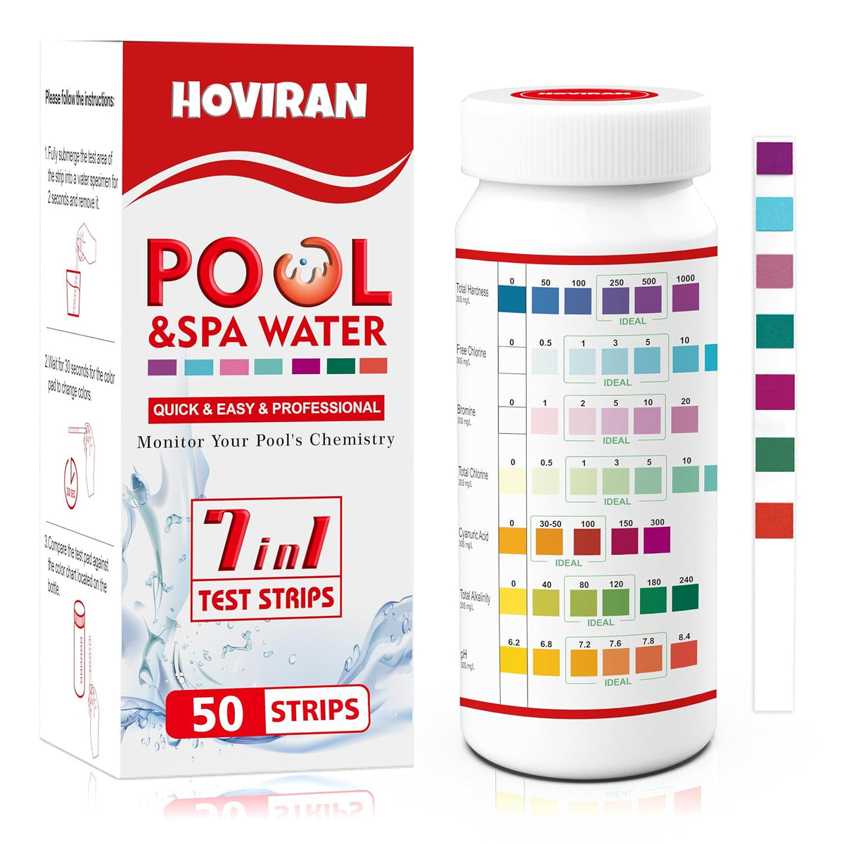 Hot Tub Test Strips, 7 in 1 Pool and Spa Test Strips 50 ct