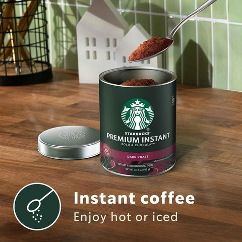 Starbucks Premium Instant Coffee Dark Roast, 3 Tins 3.17 oz | 100% Arabica premium instant and microground coffee; Dark Roast; 3 tins, 3.17 oz each