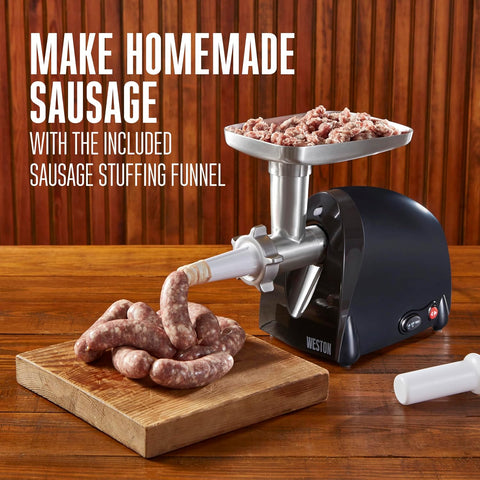 Weston Electric Meat Grinder & Sausage Stuffer, Num. 5 500 Watt, 5/8 HP Motor, Grinds 2 lbs Per Minute, Includes Stainless Steel Grinding Plates, Black (82-0330-W)