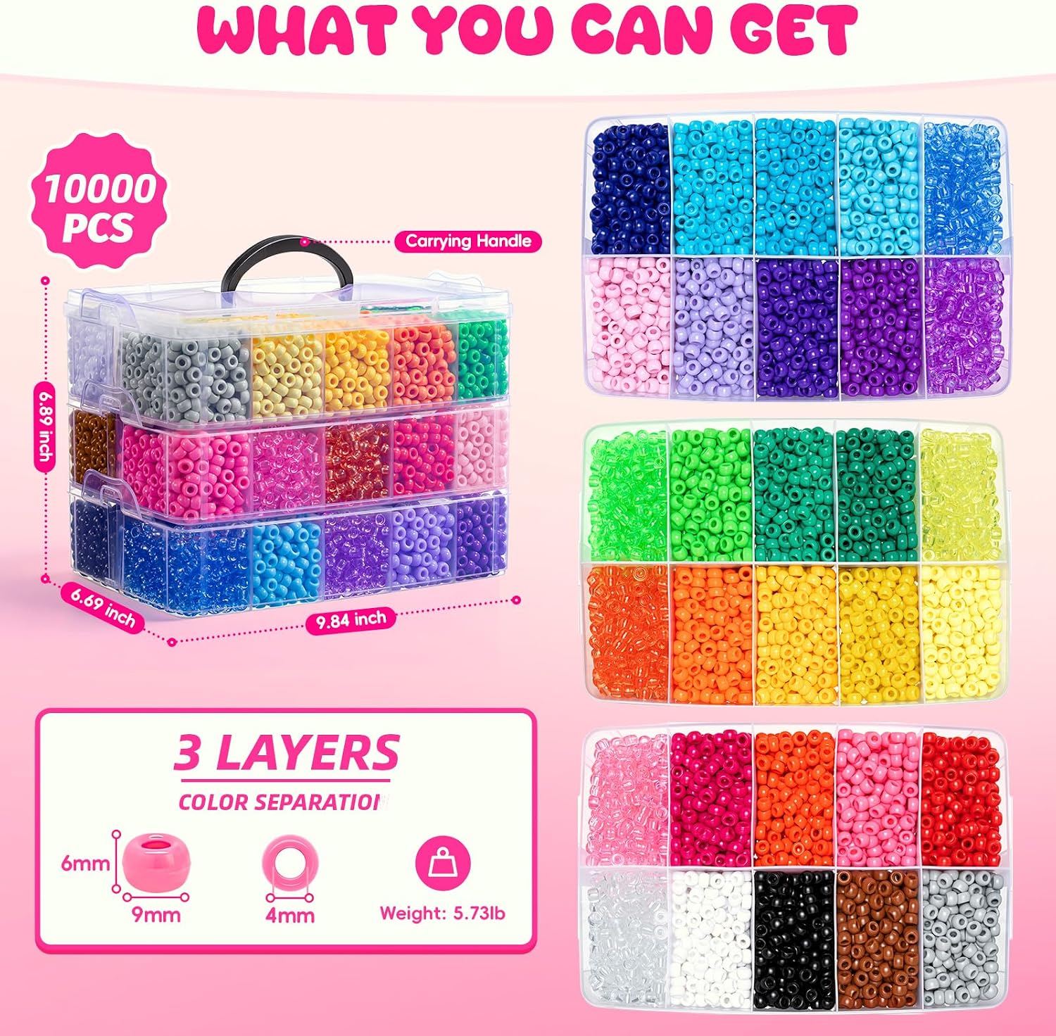 Simetufy 10000Pcs Pony Beads Bulk 30 Colors for Kandi Bracelet Making