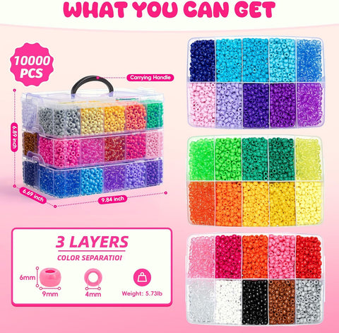 Simetufy 10000Pcs Pony Beads Bulk 30 Colors for Kandi Bracelet Making