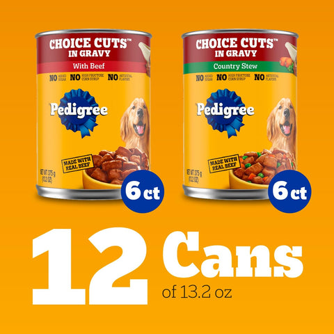 Pedigree Choice Cuts Wet Dog Food, Beef & Country Stew, 13.2 oz, 12 Count