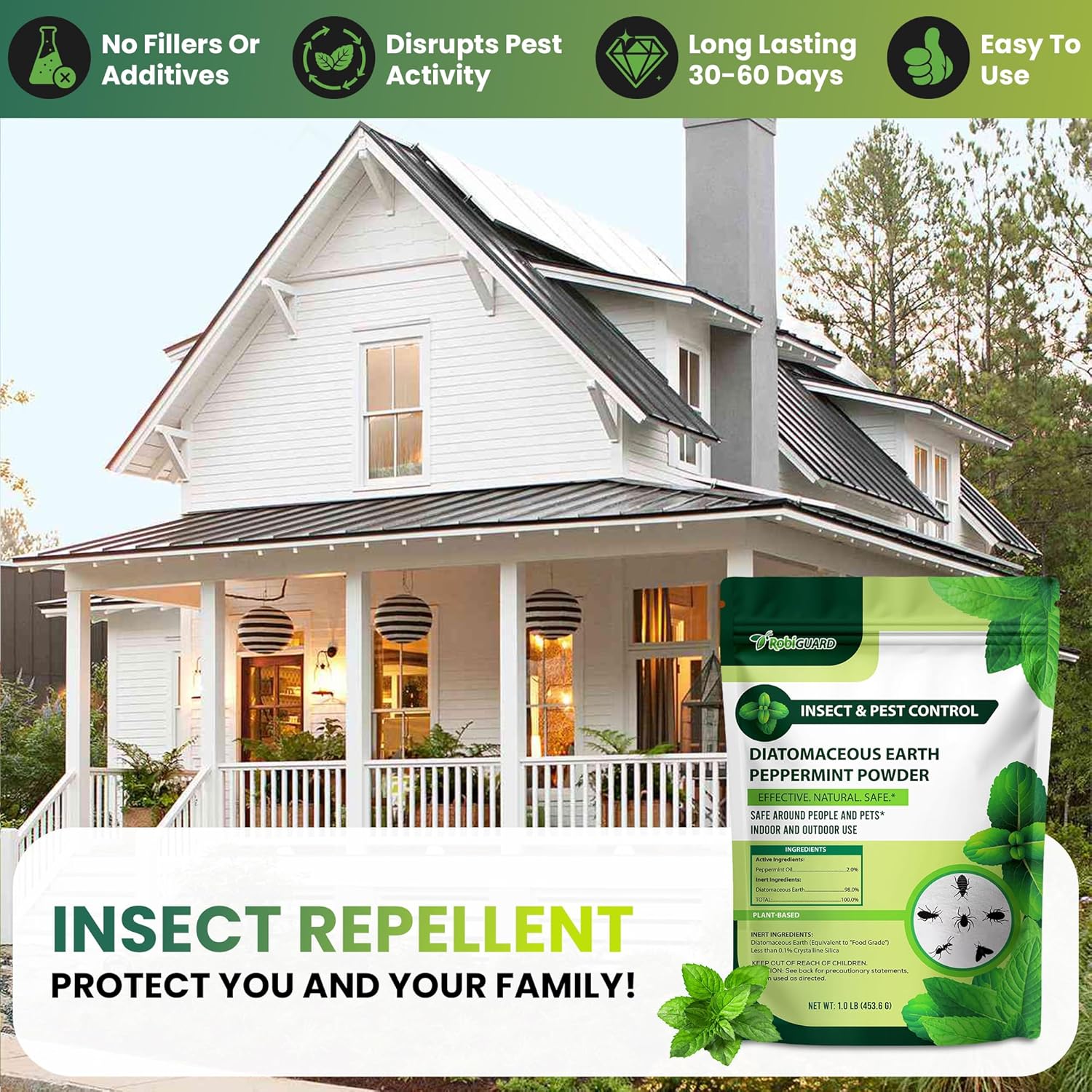 Diatomaceous Earth Food Grade & Peppermint Powder for Crawling Insect and Pest Control – 1 lb