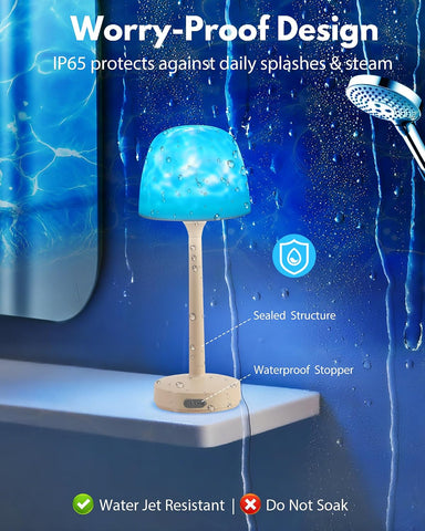 Shower Lamp - Waterproof Bathroom Lamp Ocean Wave Projector, Beige