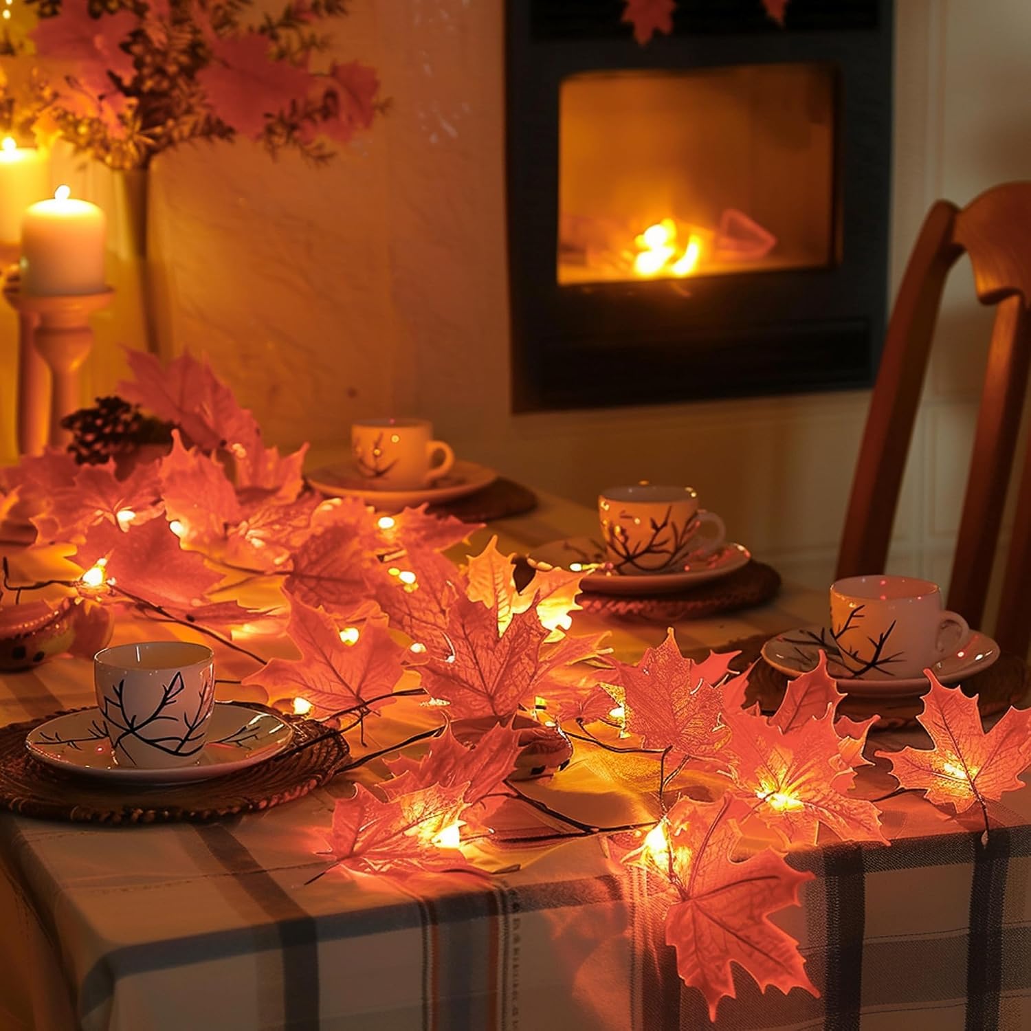 Dazzle Bright 4 Pack Thanksgiving Maple Leaf String Lights, Total 40FT 80 LED Battery Operated Lighted Fall Leaves Garland, Thanksgiving Decorations for Indoor Outdoor Autumn Harvest Decor