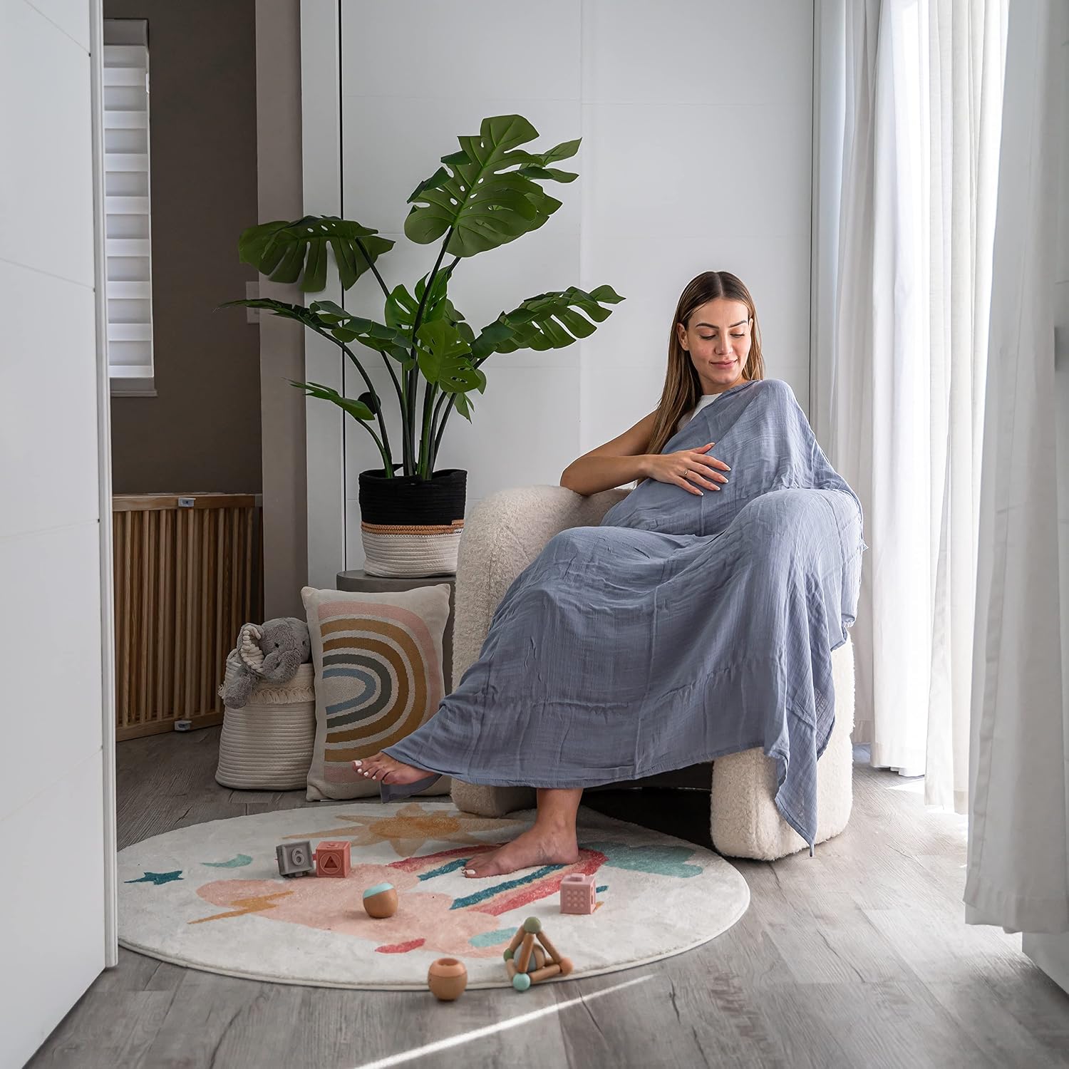 Comfy Cubs Muslin Swaddle Blankets Pack of 4 - Sage, Pacific Blue, Fern, Neptune
