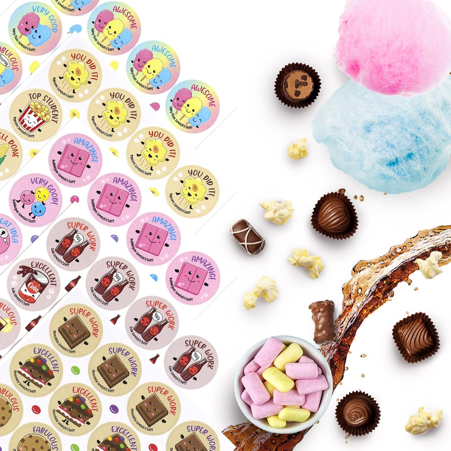 Scratch and Sniff Stickers, 1152 Pieces Fruits and Foods Smelly Stickers, 12 Different Scents, 48 Sheets, Reward Motivate Stickers for Kids, Teachers, Crafts, Party Favor, Christmas Gift