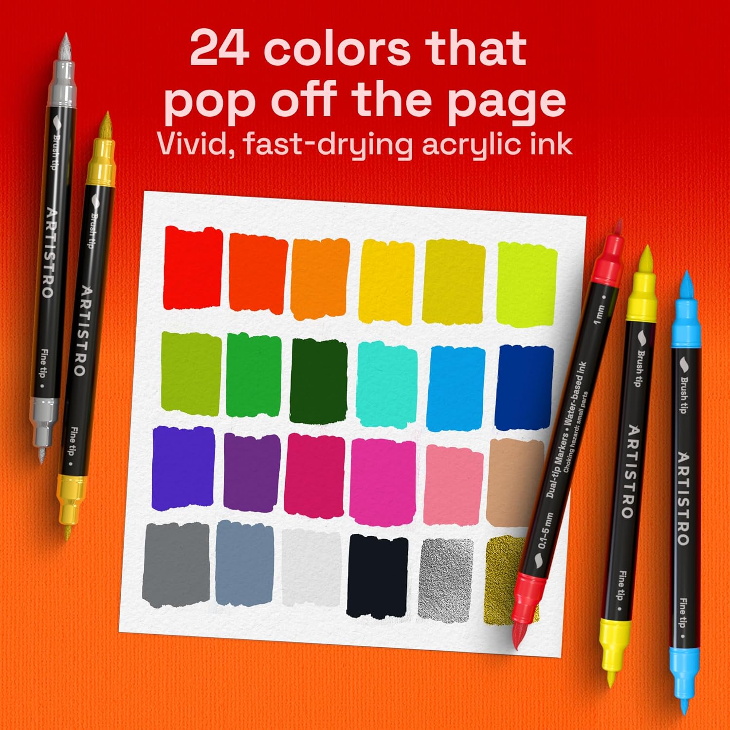 ARTISTRO 24 Dual-Tip Acrylic Paint Marker Pens for Drawing