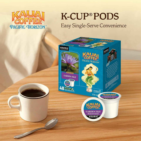 Kauai Coffee K-Cup Pods for Keurig Brewers – Arabica Coffee, 10% Hawaiian – Medium Roast, Bright Aroma With Light Floral Notes – Garden Isle, 1 Pack of 48 Single Serve K-Cups