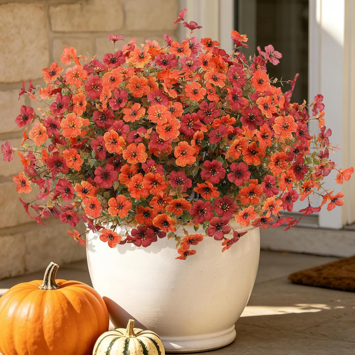 Artificial Fall Flowers for Decoration Fake Flowers Outdoor Artificial Plants, 12 Bundles Faux Mums Autumn Plastic Flower UV Resistant for Porch Patio Home Yard Garden Window Box Pot Planters