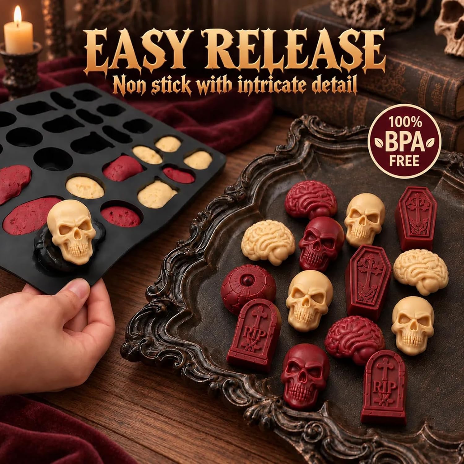 HKNMTT Skull Candy Chocolate Cake Pan 5-Shapes Halloween Silicone Mold