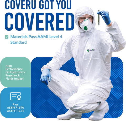 Medtecs Hazmat Suits - 6 Sizes Options - Disposable Coveralls Suit, Medical Protective Coverall PPE Hazmat Suits