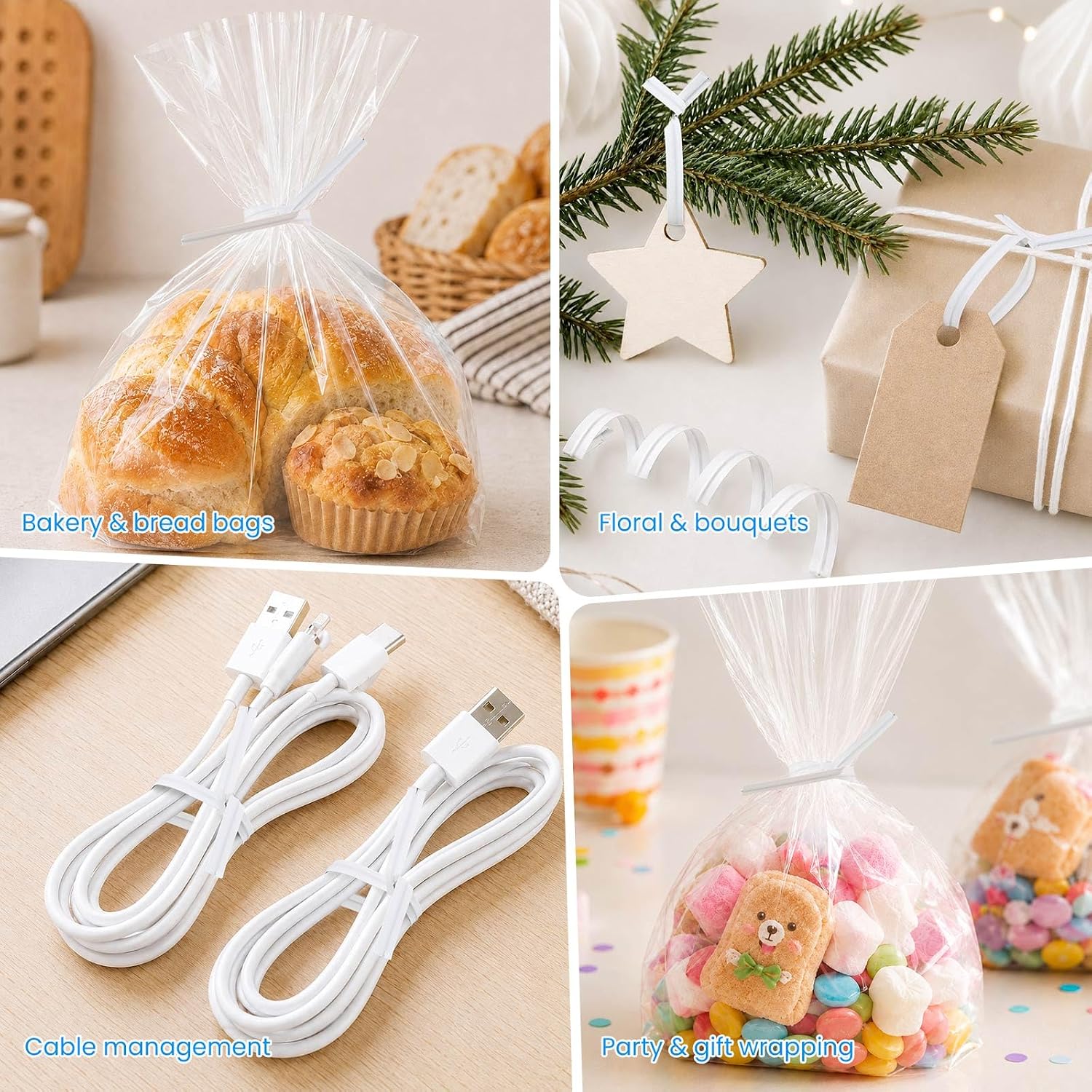 Easytle 600 Pcs 5" White Paper Twist Ties Bread Ties White Twist Ties Twisty-Ties Bag Ties Twist Ties for Bags Bread Wire Ties Twist Tie for Party Cello Candy Bread Coffee Bags Cake Pops
