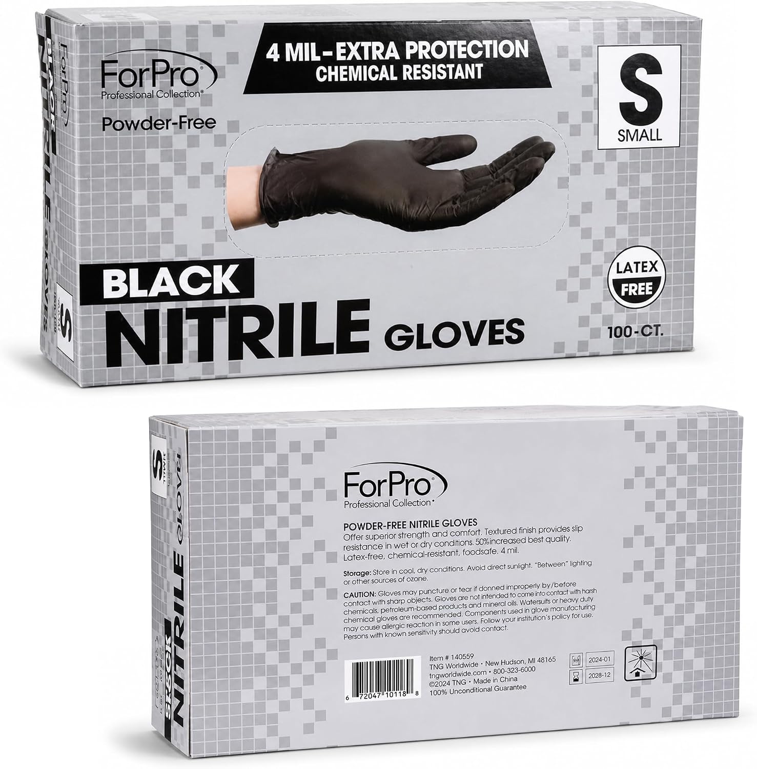ForPro Disposable Nitrile Gloves, Chemical Resistant, Powder-Free, Latex-Free, Non-Sterile, Food Safe, 4 Mil
