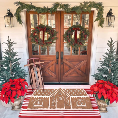 Moucuny 2 Pcs Christmas Doormat Outdoor, Gingerbread House, Non Slip