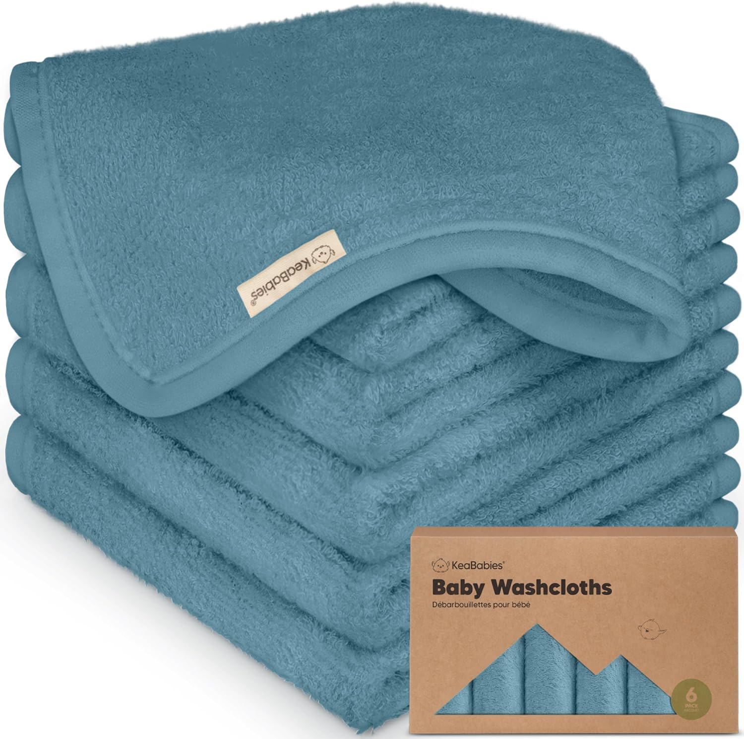 6pk Baby Washcloths, Soft Absorbent Washcloths for Face, Body(Aegean Blue)
