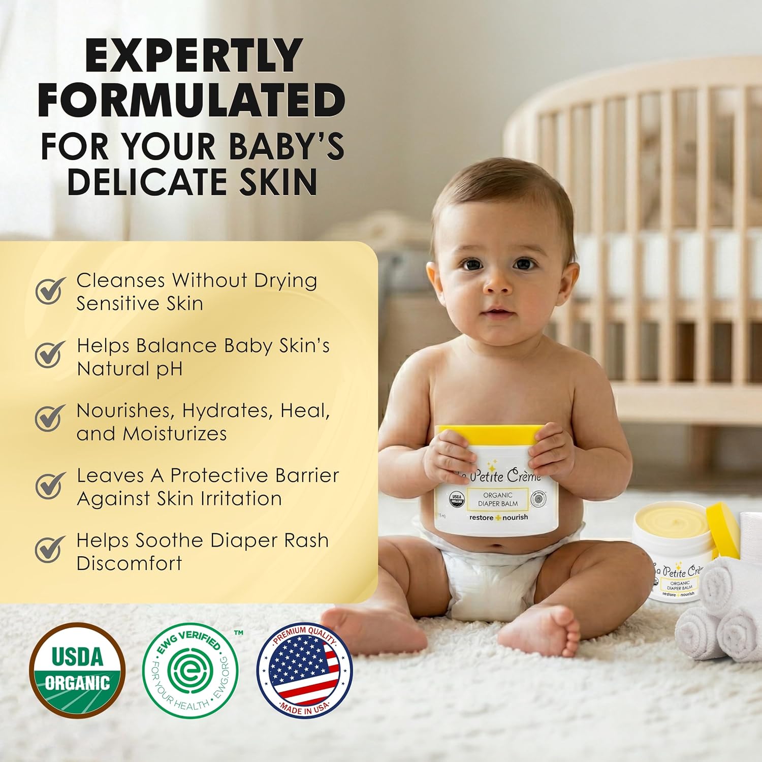 La Petite Creme Diaper Balm - Healing & Nourishing Diaper Rash Cream, 4 oz