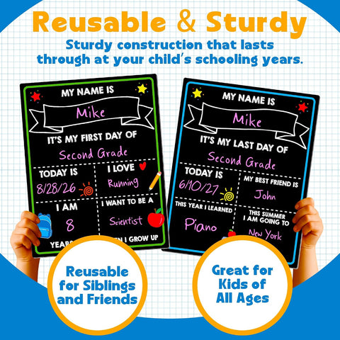 First Day of School Sign, 14 x 11 in Double-Sided & Reusable Board for Kids