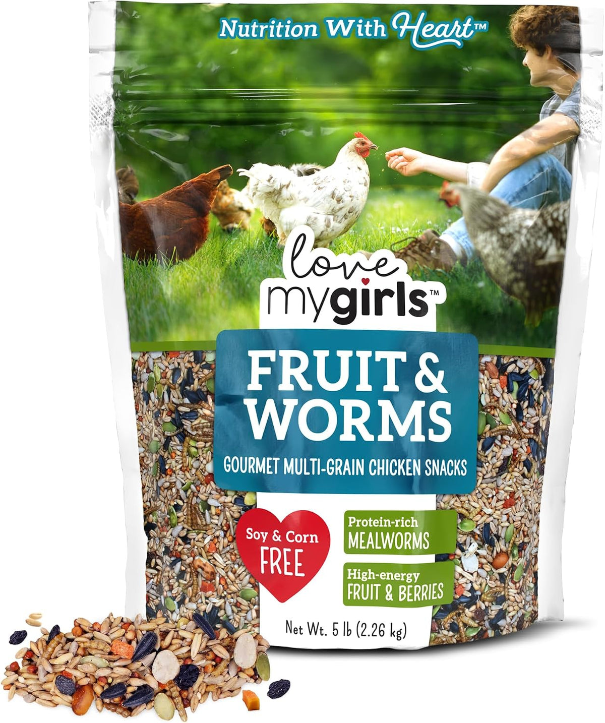 Love My Girls 5lb Chicken Snacks - Gourmet Fruit & Mealworms Bird Treats