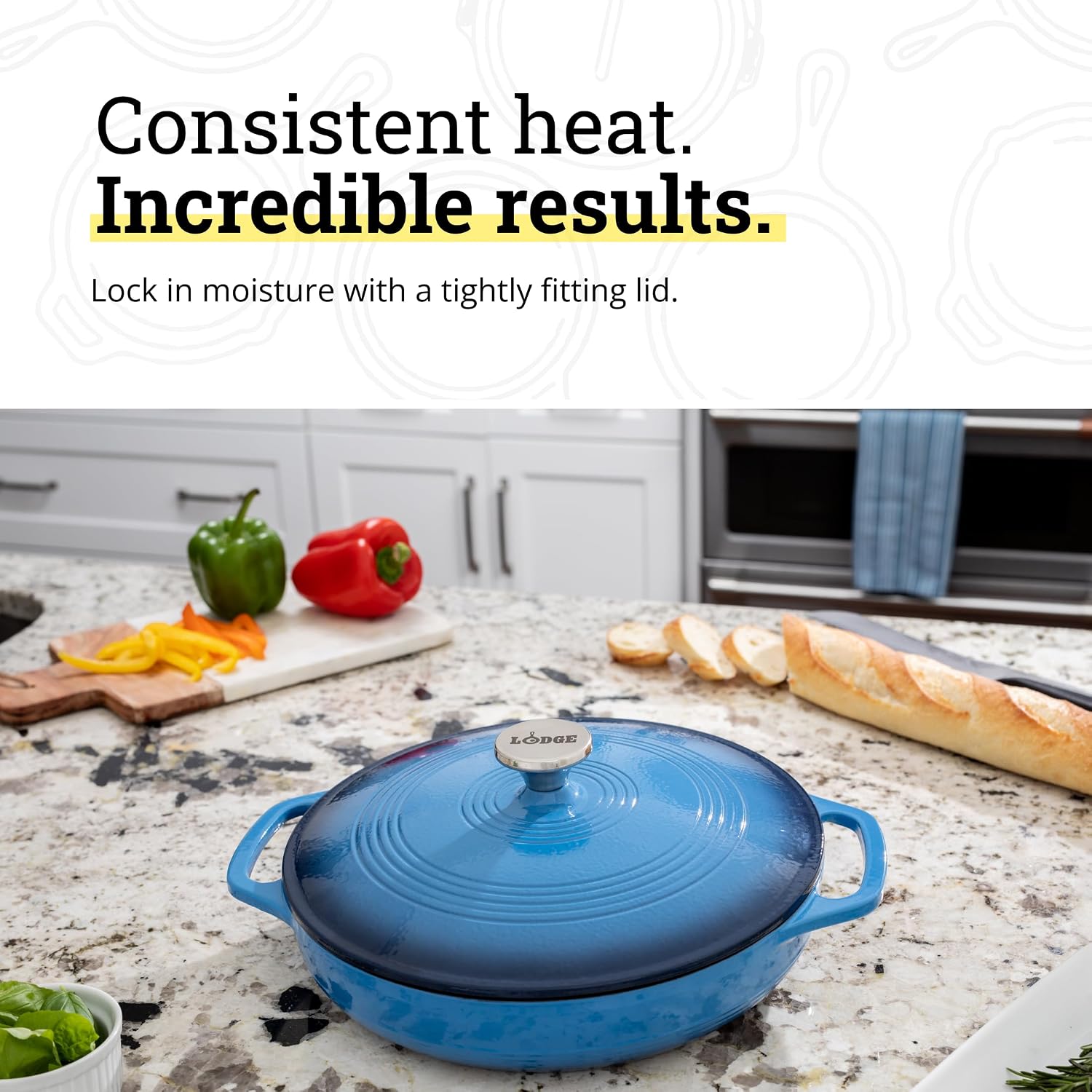 Lodge Essential Enamel Cast Iron Braiser, 3.6 Quart, Caribbean Blue