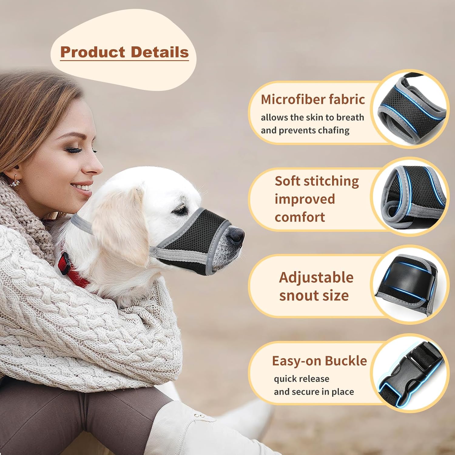 HEELE Dog Muzzle,Soft Nylon Muzzle Anti Biting Barking Chewing,Air Mesh Breathable Drinkable Adjustable Loop Pets Muzzle for Small Medium Large Dogs 4 Colors 4 Sizes (Gray, L)