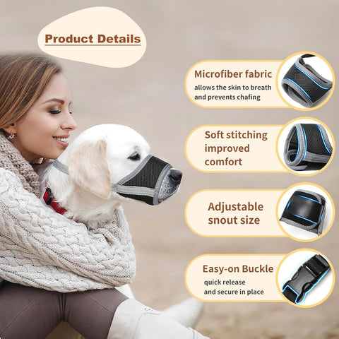 HEELE Dog Muzzle,Soft Nylon Muzzle Anti Biting Barking Chewing,Air Mesh Breathable Drinkable Adjustable Loop Pets Muzzle for Small Medium Large Dogs 4 Colors 4 Sizes (Gray, L)