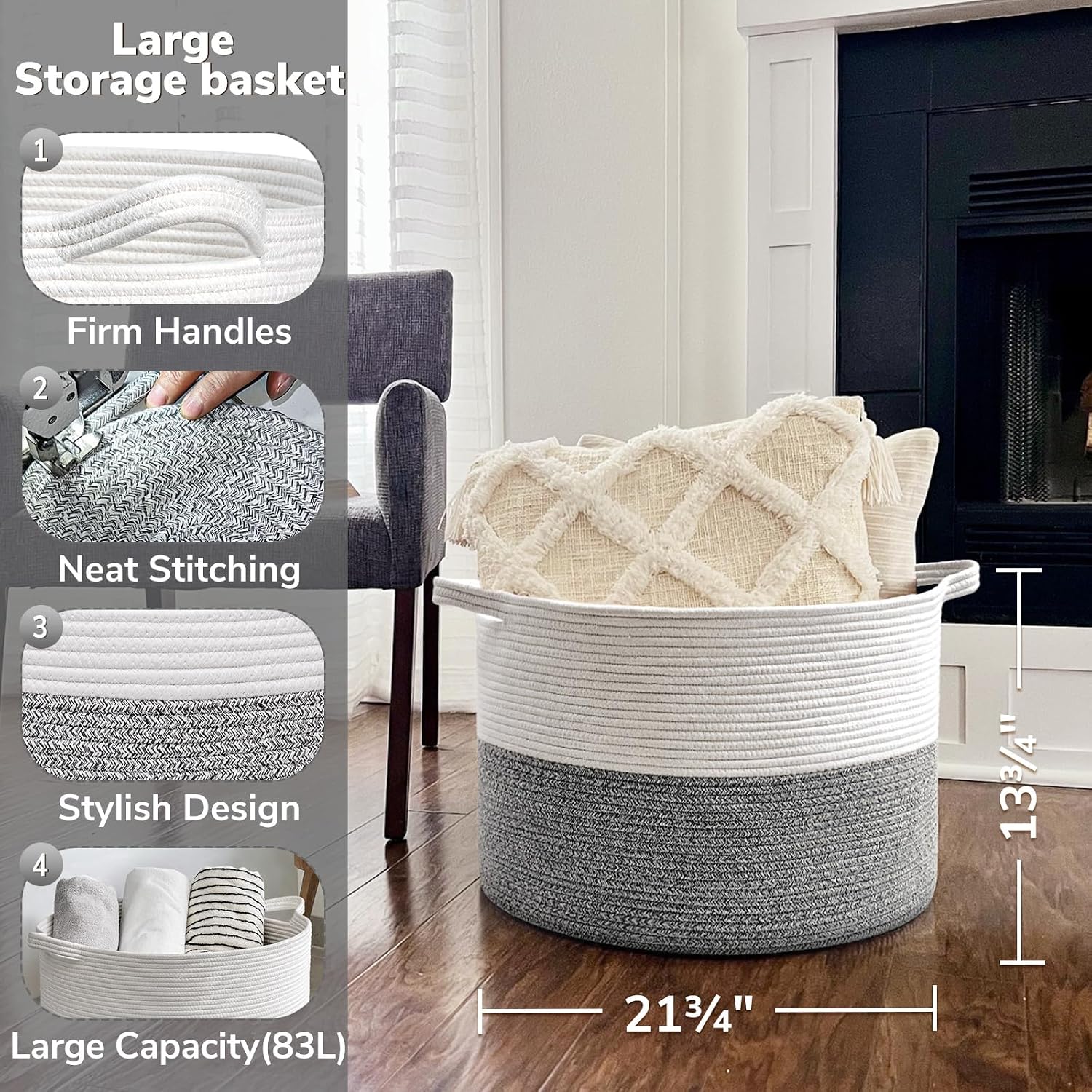 Goodpick Woven Blanket Basket Living Room, Toy Bin for Playroom, 85L