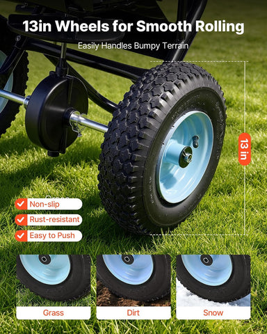 VEVOR Walk Behind Spreader 60 lbs Capacity Push Broadcast Spreader Black | for Lawn & Garden, 0-9.8 ft Spreading Width & 18 Adjustable Settings, 8 in All Terrain Pneumatic Tires for Seed, Fertilizer