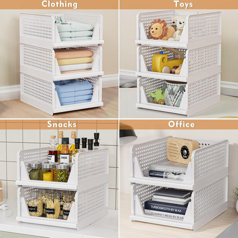 caktraie 4 Pack Stackable Closet Storage Basket - Stackable Storage Bins