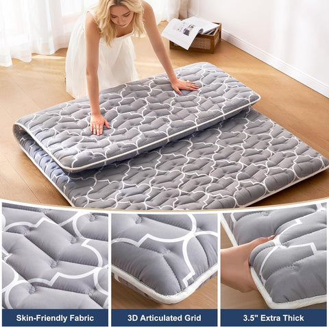 6th Generation Japanese Floor Futon Mattress - Extra-Thick 9-Layer Modern Futon with 100% High-Density Foam, Portable Floor Mattress Sleeping Pad for Adults, Guest Room, Dormitory, King Size(78"X80")