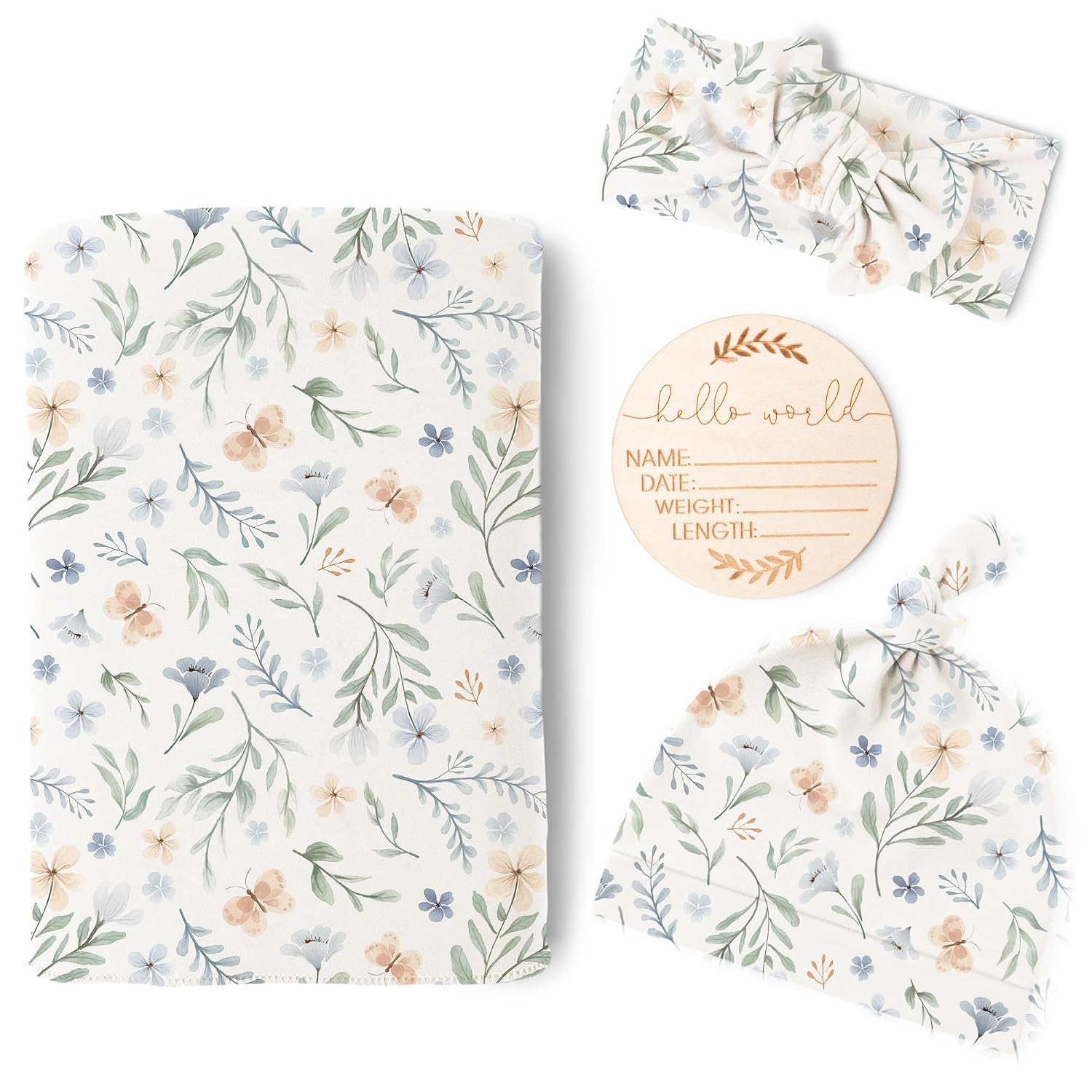 Konssy Newborn Swaddle Blanket with Beanie Hat Set, Baby Receiving Blanket