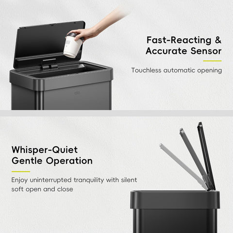 EKO Mirage X 80 Liter / 21.1 Gallons Motion Sensor Trash Can or Recycling Bin, Automatic Large Kitchen Trash Can Touchless, Stainless Steel, Matte Black
