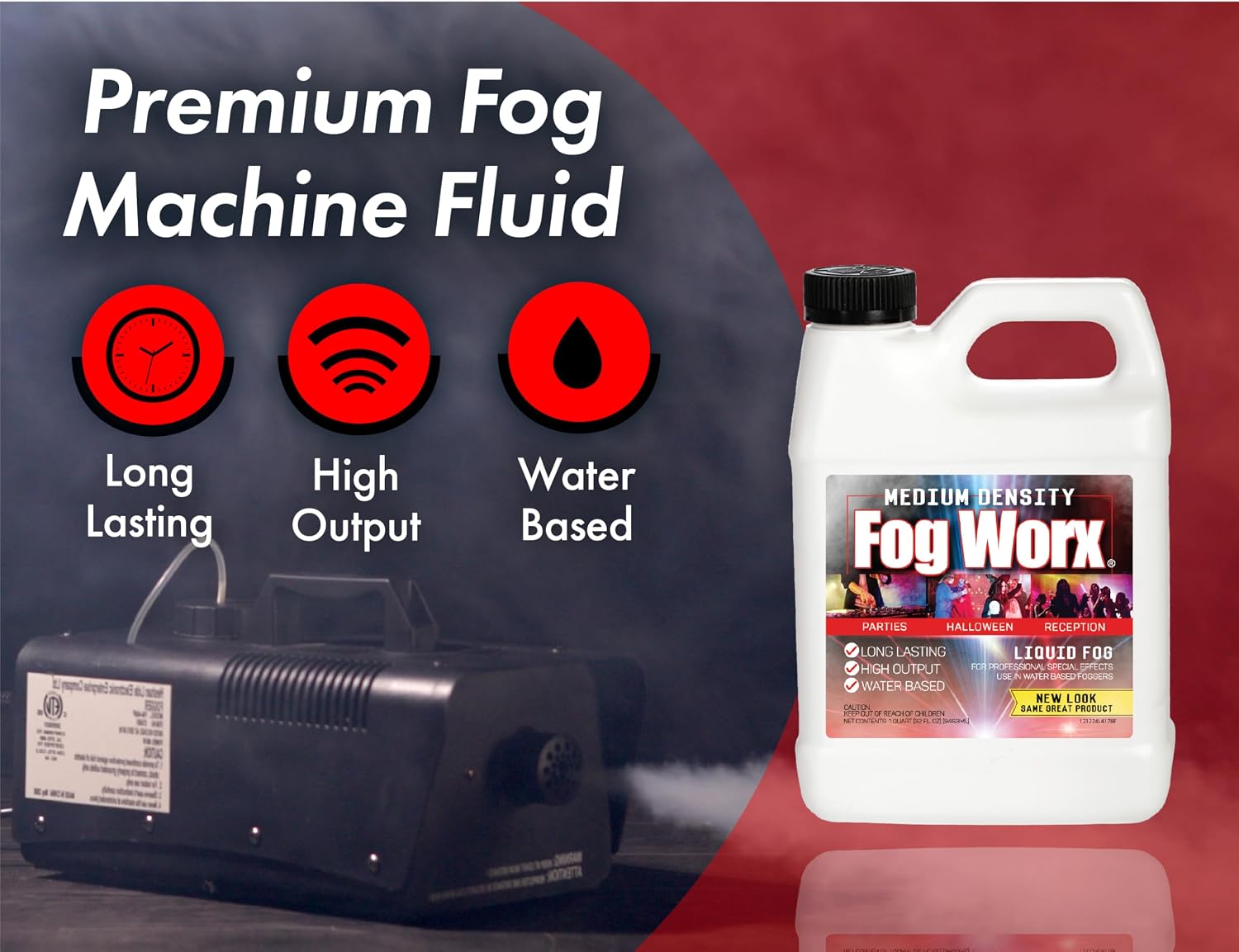 FogWorx Fog Juice - 1 Quart of Premium Odorless Fog Fluid (32 oz) - Medium Density, High Output, Long Lasting Fog Machine Fluid for 400 Watt to 1500 Watt Machines