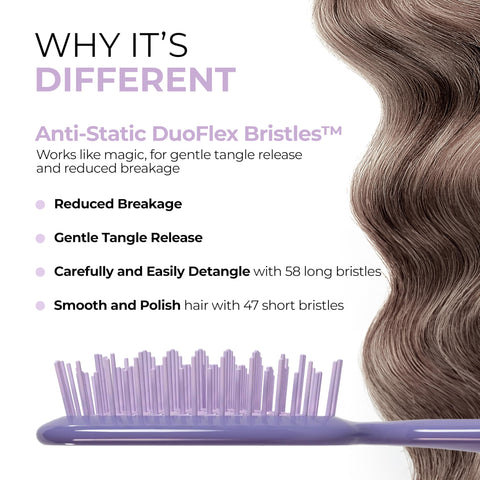 FHI Heat UNbrush Detangling Brush for Pain-Free Brushing on All Wet or Dry Hair Types — Durable DuoFlex Anti-Static Bristles, Lightweight Handle, Vented Hair Brush, Lavender Dark Purple