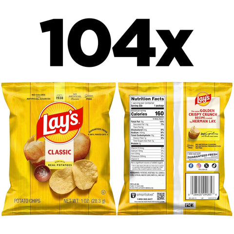 Lay's Potato Chips, Classic, 1 Ounce (Pack of 104)