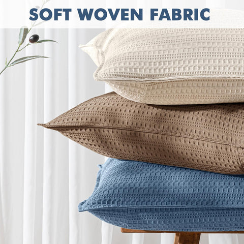 Decorative Waffle Throw Pillow Covers 18x18 Blue 2 Pack