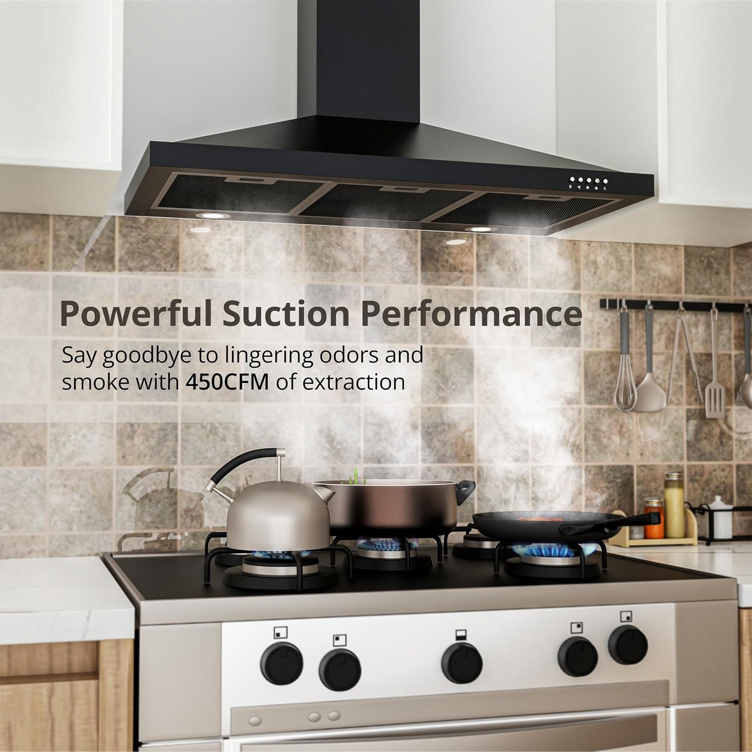 FIREGAS Black Range Hood 36 inch, Wall Mount Range Hood