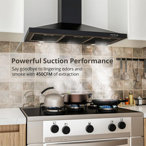 FIREGAS Black Range Hood 36 inch, Wall Mount Range Hood