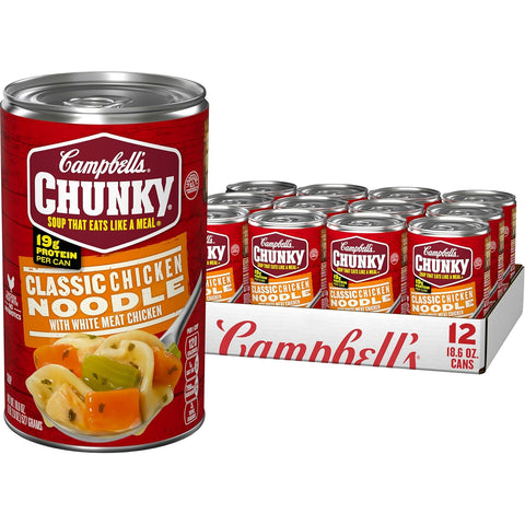 Campbell's Chunky Classic Chicken Noodle Soup, 18.6 oz Can (12 Pack)