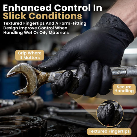 FifthPulse 6 Mil Black Nitrile Gloves, Heavy Duty Mechanic and Food Grade Glove - Powder-Free, Latex-Free Medical Exam Gloves